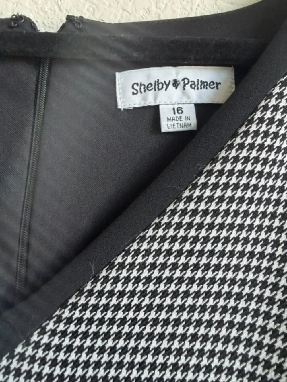 Shelby & Palmer Houndstooth Black/White Bell Sleeve Dress Sz 16 Academia Preppy
